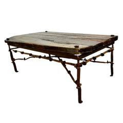 Rustic Coffee Table, Rectangle, Iron Railroad Spikes Legs, Plank Wood Top