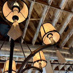 Fine Art Lamps Chandelier 6 Arms, Mica Shades, Bronze Colored Finish, Geometric Glass Baubles, Sku 034007