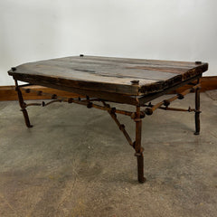Rustic Coffee Table, Rectangle, Iron Railroad Spikes Legs, Plank Wood Top