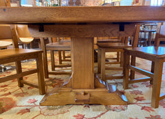 Dining Set, Table, 6 Chairs, Made in Belgium, French Oak, Trestle Base, 1 Leaf, Sku 034005