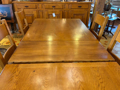 Dining Set, Table, 6 Chairs, Made in Belgium, French Oak, Trestle Base, 1 Leaf, Sku 034005