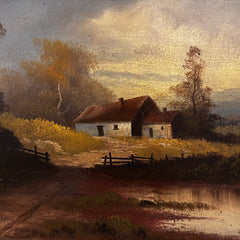 Original Art, Oil On Canvas, Cottage on Lake, Landscape, Vintage, Framed