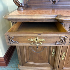 Antique Solid Hardwood Russian Hunter's Cabinet with Marble Serving Surface, Sku 034056