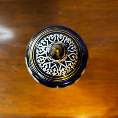 Glass Urn, Cobalt Blue, Ornate with Gold and White Enamel Decoration.