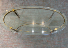 Brass Base Oval Cocktail Table, Bevelled Edge Glass Top, Sku 034065