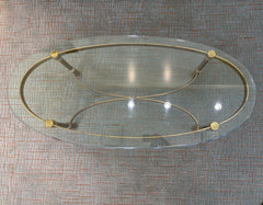 Brass Base Oval Cocktail Table, Bevelled Edge Glass Top, Sku 034065