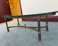 Brass Base Oval Cocktail Table, Bevelled Edge Glass Top, Sku 034065