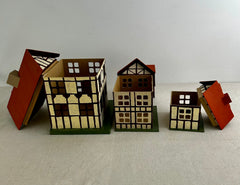 Toy Nesting Houses, Three, Hand Painted in Tudor Style