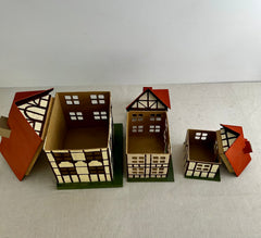 Toy Nesting Houses, Three, Hand Painted in Tudor Style