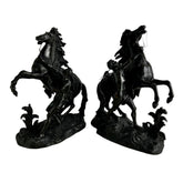 Table Sculptures, Pair of Bronze Horses Rearing with Horsemen Standing