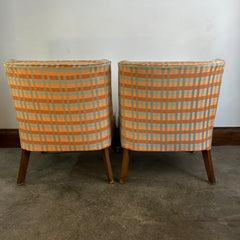 Pair of Slipper Chairs, Peach and Blue Plaid, Cabriole Leg Style