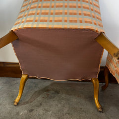 Pair of Slipper Chairs, Peach and Blue Plaid, Cabriole Leg Style