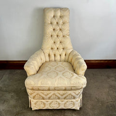 Arm Chair, Tufted, Narrow Back, Ivory Upholstery