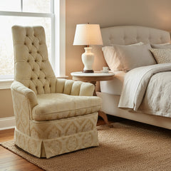 Arm Chair, Tufted, Narrow Back, Ivory Upholstery, sku: 032415