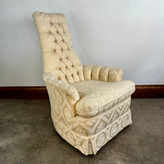 Arm Chair, Tufted, Narrow Back, Ivory Upholstery