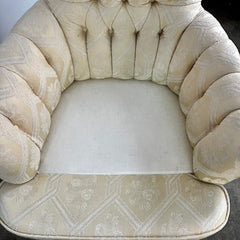 Arm Chair, Tufted, Narrow Back, Ivory Upholstery
