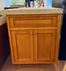 Vanity, Kohler Sink, Brushed Nickel Faucet, Concrete Top, Chiseled Edge, Blonde Wood Cabinet, Sku: 034111