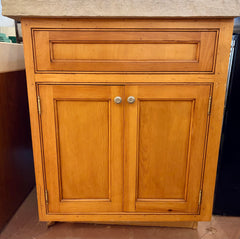 Vanity, Kohler Sink, Brushed Nickel Faucet, Concrete Top, Chiseled Edge, Blonde Wood Cabinet, Sku: 034111