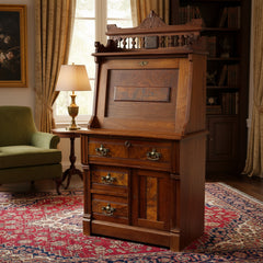 Antique Secretary Walnut Victorian Desk, 1880's Pediment Rail, sku: 032491