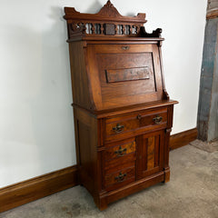 Antique Secretary Walnut Victorian Desk, 1880's Pediment Rail