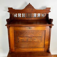 Antique Secretary Walnut Victorian Desk, 1880's Pediment Rail