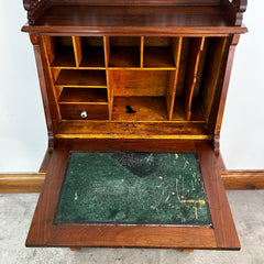 Antique Secretary Walnut Victorian Desk, 1880's Pediment Rail