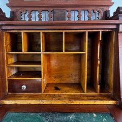 Antique Secretary Walnut Victorian Desk, 1880's Pediment Rail