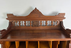 Antique Secretary Walnut Victorian Desk, 1880's Pediment Rail