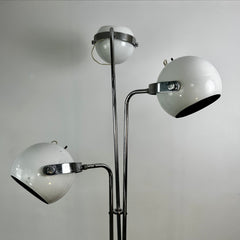 Robert Sonneman Tri arm Floor Lamp Metal Orb White Enamel & Chrome 1970's Oscillating