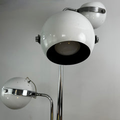Robert Sonneman Tri arm Floor Lamp Metal Orb White Enamel & Chrome 1970's Oscillating