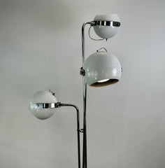 Robert Sonneman Tri arm Floor Lamp Metal Orb White Enamel & Chrome 1970's Oscillating