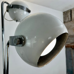 Robert Sonneman Tri arm Floor Lamp Metal Orb White Enamel & Chrome 1970's Oscillating