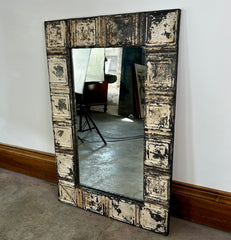 "Olde Good Things" Vintage Ivory Rustic Tin Framed Mirror