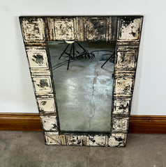 "Olde Good Things" Vintage Ivory Rustic Tin Framed Mirror