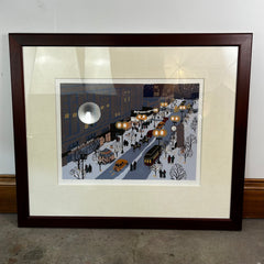 Judith Welk Artwork, Limited Print, "Winter Walk Orpheum Omaha" Framed, Signed