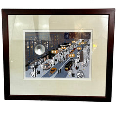 Judith Welk Artwork, Limited Print, "Winter Walk Orpheum Omaha" Framed, Signed