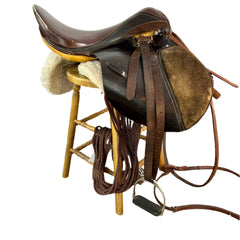 English Riding Saddle with Shearling Pad, Stirrups