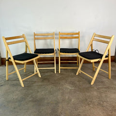 Apple Brand Folding Chairs, Set of Four with Cushions