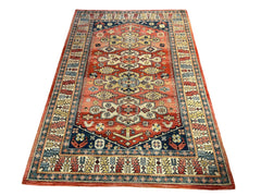 Area Rug, Wool, Rectangle, Peach, Blue, Cream