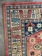 Area Rug, Wool, Rectangle, Peach, Blue, Cream