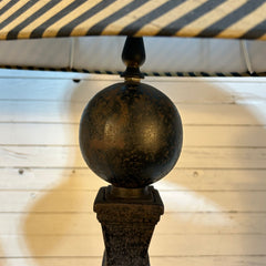 Table Lamps, Pair, Iron Andiron Shape Base with Striped Shades