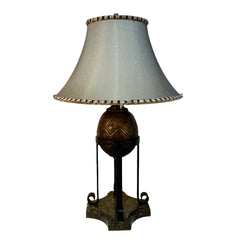 Maitland Smith Table Lamp, Metal Egg Shape Base, Feather Lined Shade