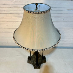 Maitland Smith Table Lamp, Metal Egg Shape Base, Feather Lined Shade