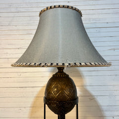 Maitland Smith Table Lamp, Metal Egg Shape Base, Feather Lined Shade