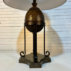 Maitland Smith Table Lamp, Metal Egg Shape Base, Feather Lined Shade
