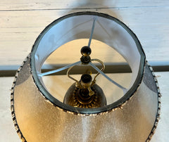 Maitland Smith Table Lamp, Metal Egg Shape Base, Feather Lined Shade