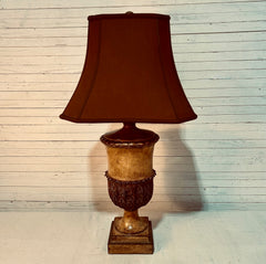 Garcia Imports Table Lamp, Urn Shape, Beige, Burgundy, Brown with Shade