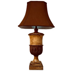 Garcia Imports Table Lamp, Urn Shape, Beige, Burgundy, Brown with Shade