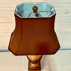 Garcia Imports Table Lamp, Urn Shape, Beige, Burgundy, Brown with Shade