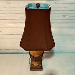 Garcia Imports Table Lamp, Urn Shape, Beige, Burgundy, Brown with Shade